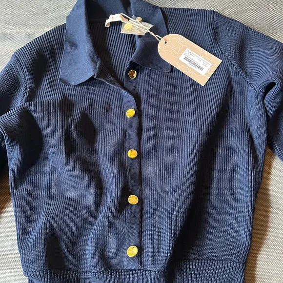 NWT Meshki Navy Abbey Buttoned Knit Midi Dress - Picture 8 of 9